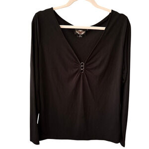 Harley-Davidson Womens Embellished Graphic Sleeve Large Bling Rhinestone‎ V-Neck